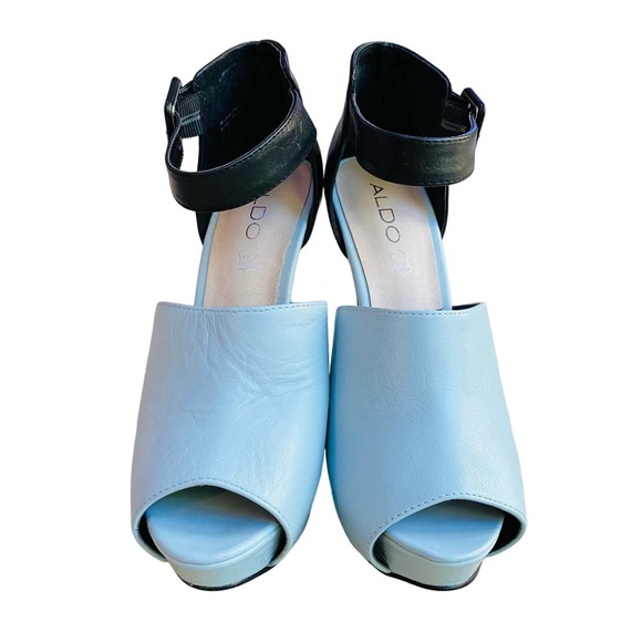 ALDO stiletto platform high heels black & sky blue retro shoes US 8M NWOT - Picture 2 of 10